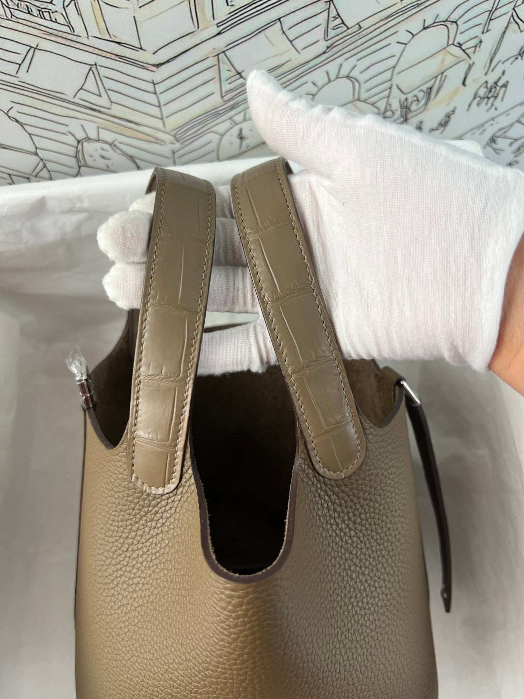Hermes Picotin 18 Touch Crocodile Elephant Grey Silver Hardware HM18T22