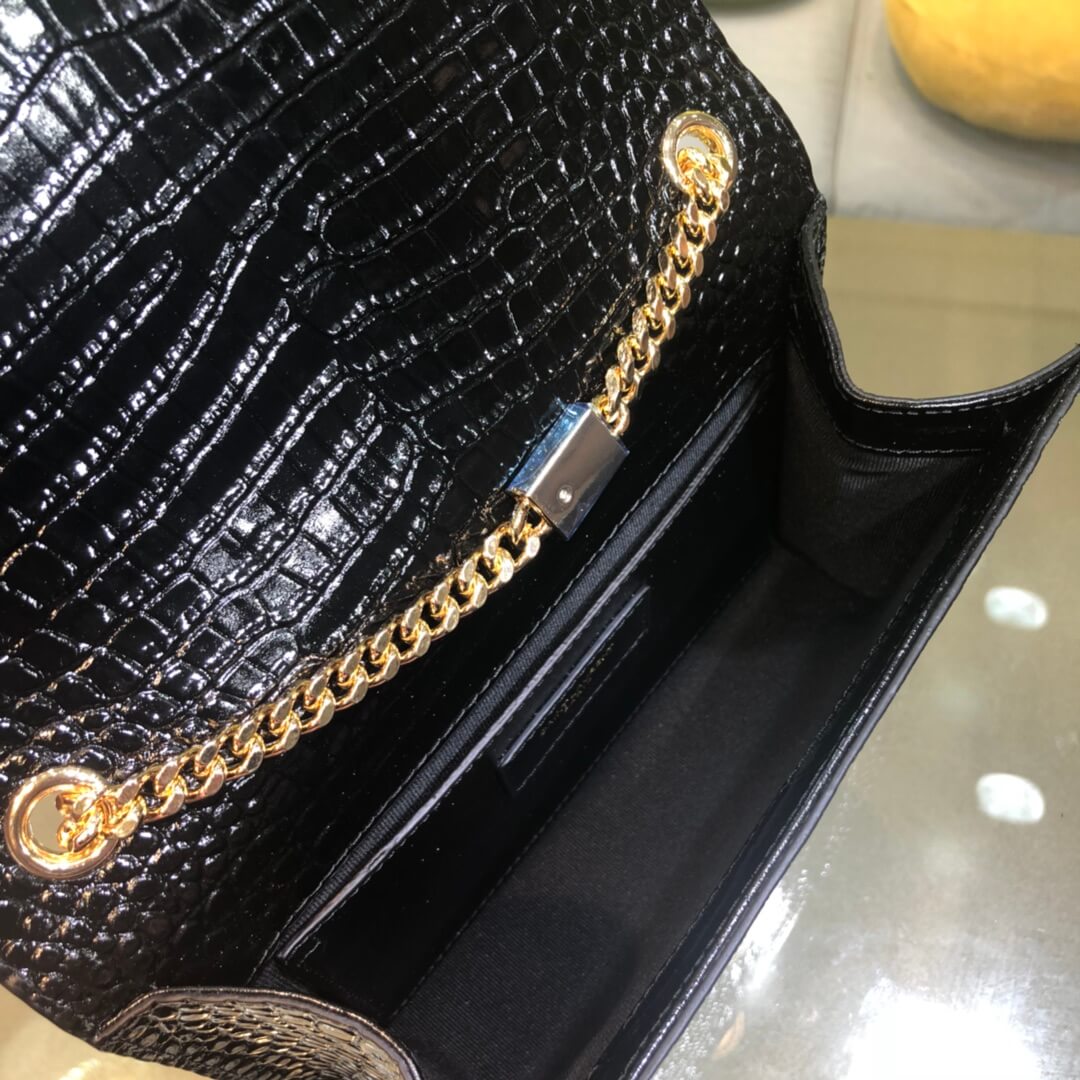 ys l cross body bags shoulder bag black crocodile texture calfskin rose gold 474366