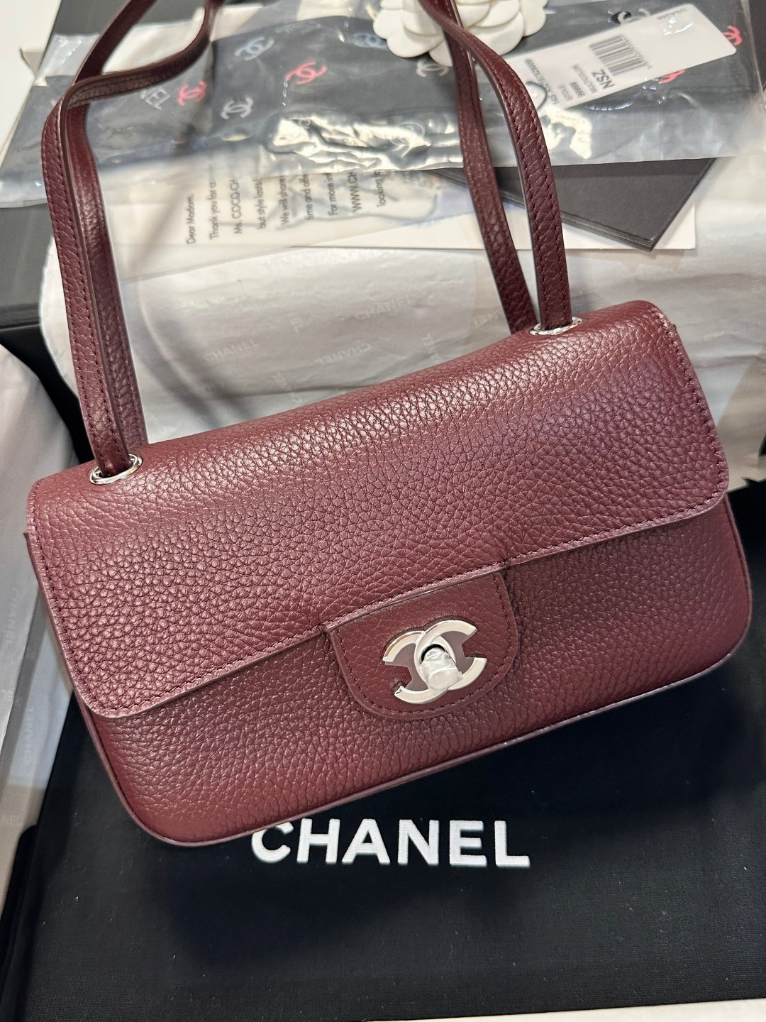 Chanel Maxi Flap Bag Wine Red Gold Hardware AS6573