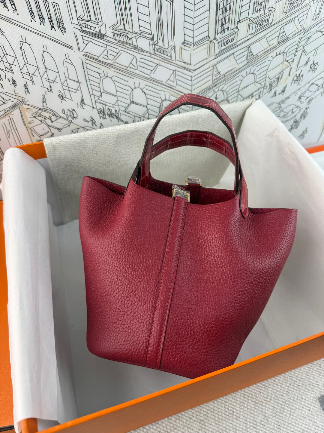 Hermes Picotin 18 Touch Crocodile Bordeaux Gold Hardware HM18T22