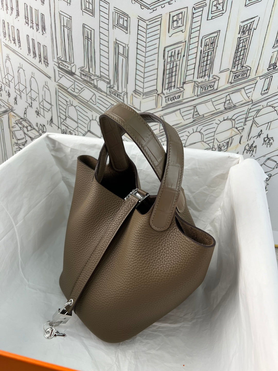 Hermes Picotin 18 Touch Crocodile Elephant Grey Silver Hardware HM18T22