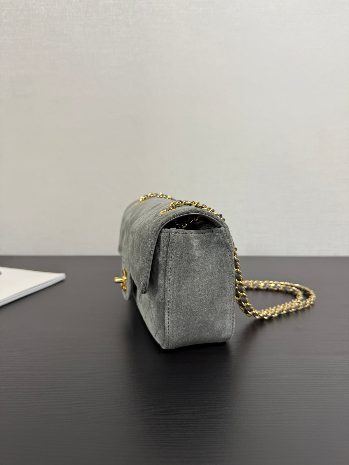 Chanel Maxi Mini Flap Bag Grey Gold Hardware AS6626