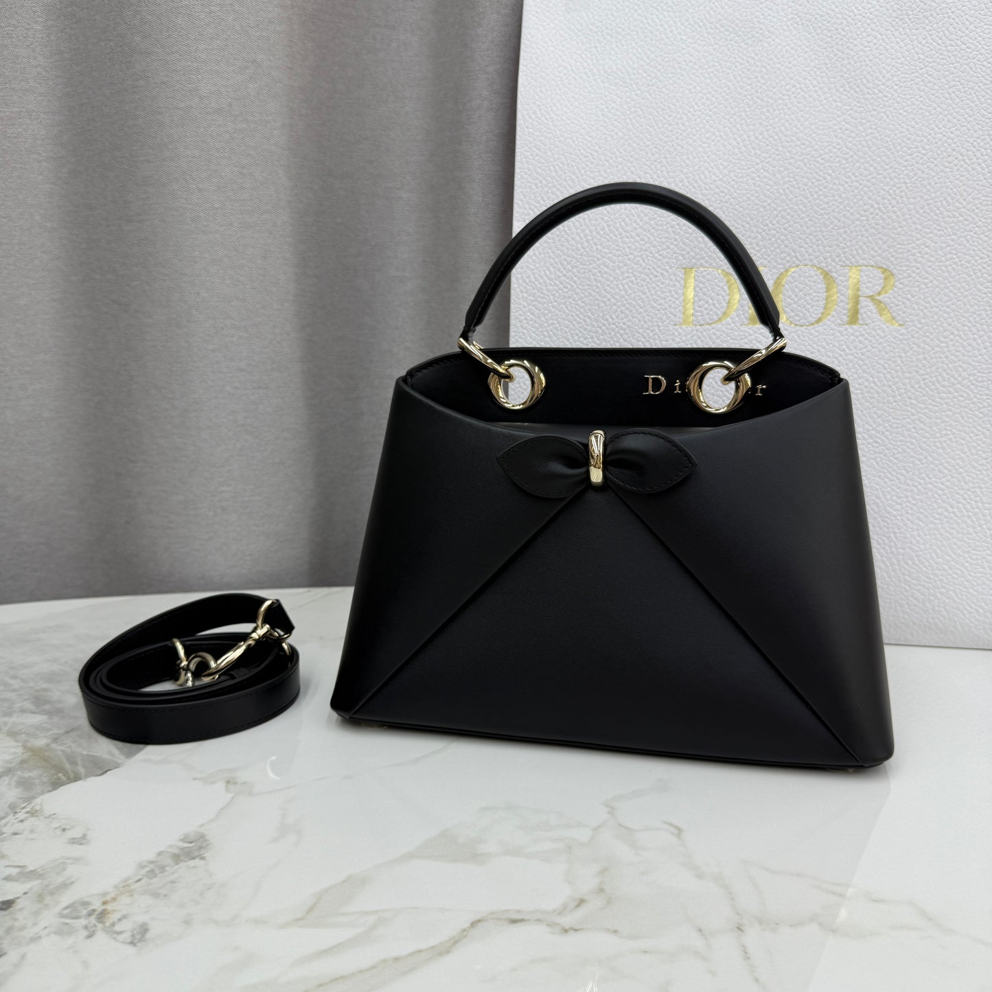 Dior Bow Tote Black Gold Hardware DO0737 - Image 7
