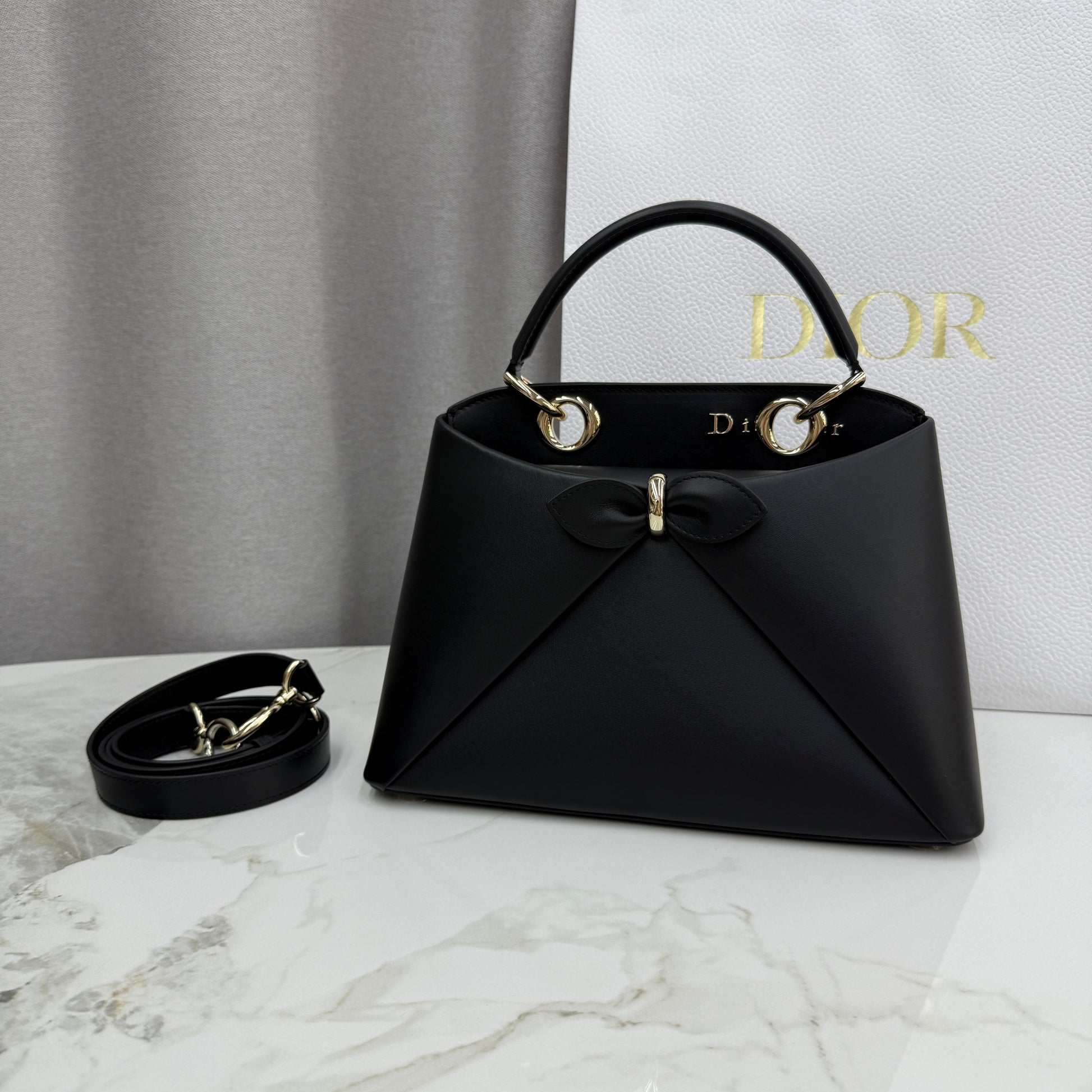 Dior Bow Tote Black Gold Hardware DO0737 - Image 7