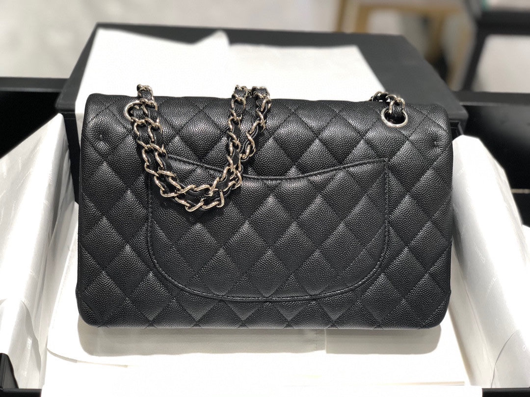chanel cf 25.5 black caviar silver hardware