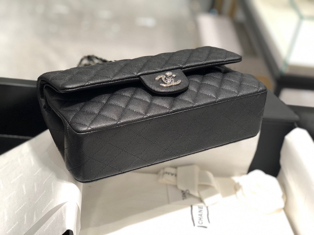 cf classic design mudium size 25 5cm original imported caviar genuine leather full steel hardware black silver hardware