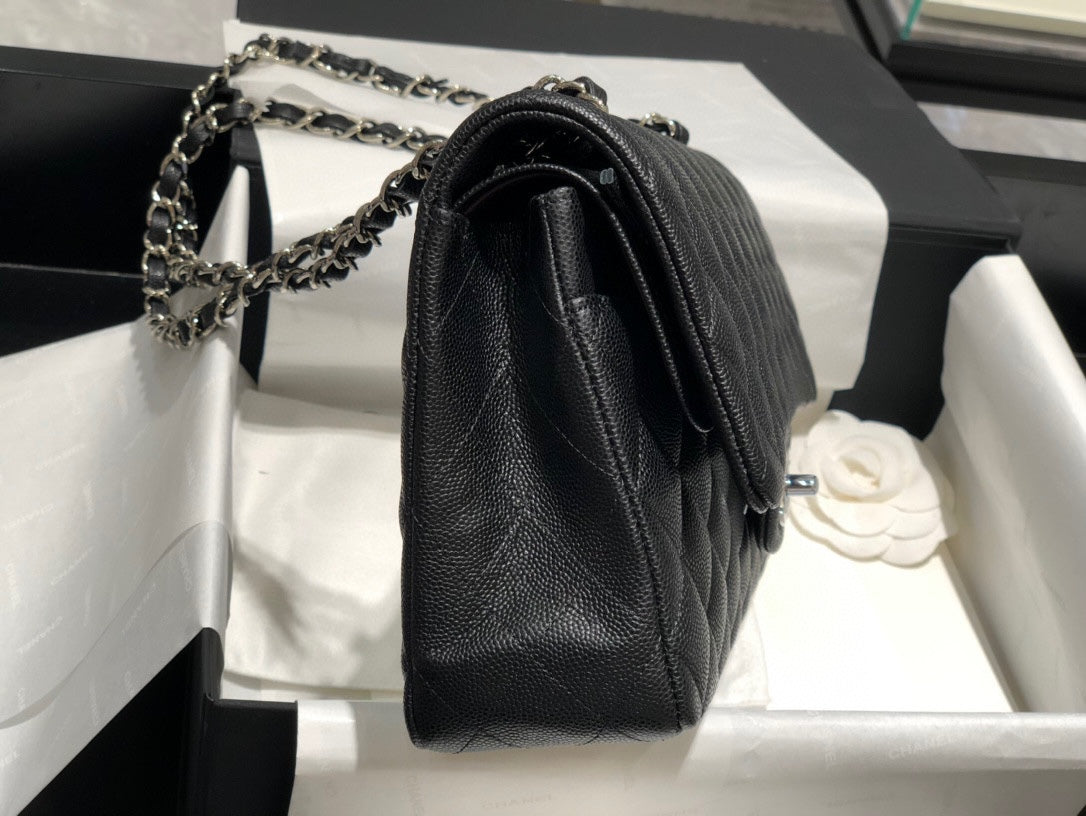 cf classic design mudium size 25 5cm original imported caviar genuine leather full steel hardware black silver hardware
