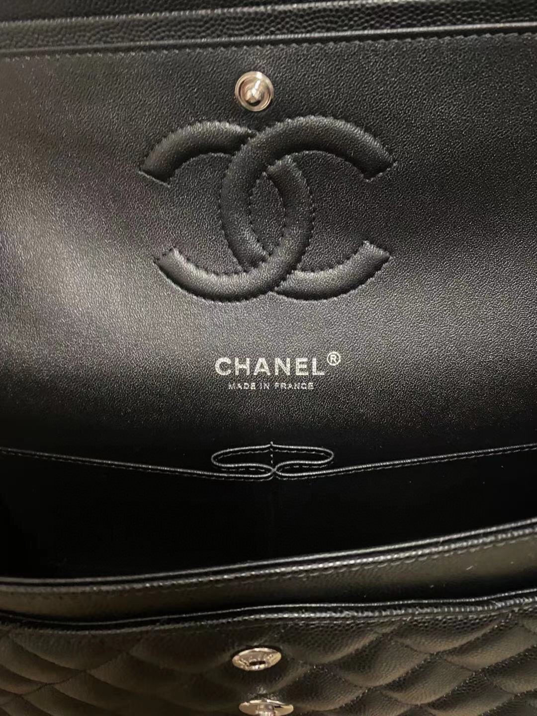 cf classic design mudium size 25 5cm original imported caviar genuine leather full steel hardware black silver hardware
