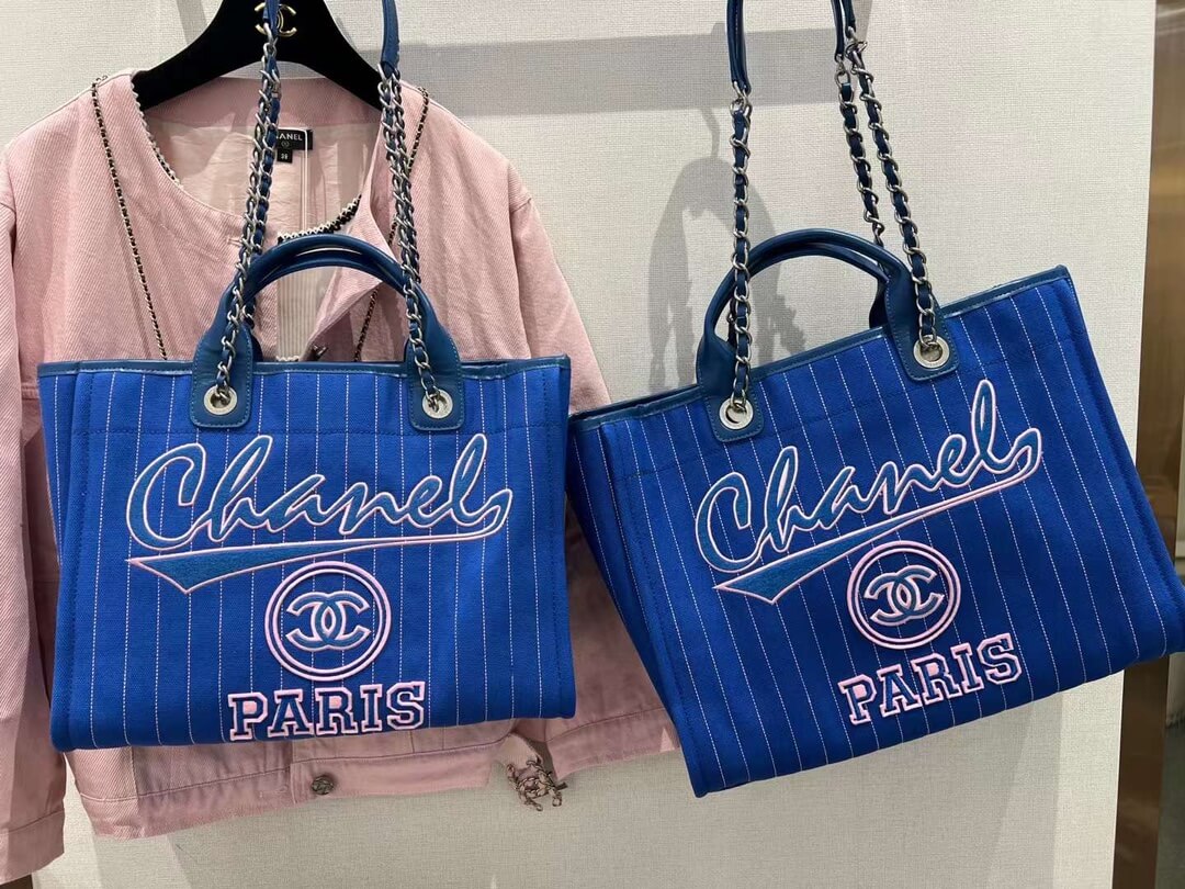 cha striped beach bag shopping bag 30cm blue handbag