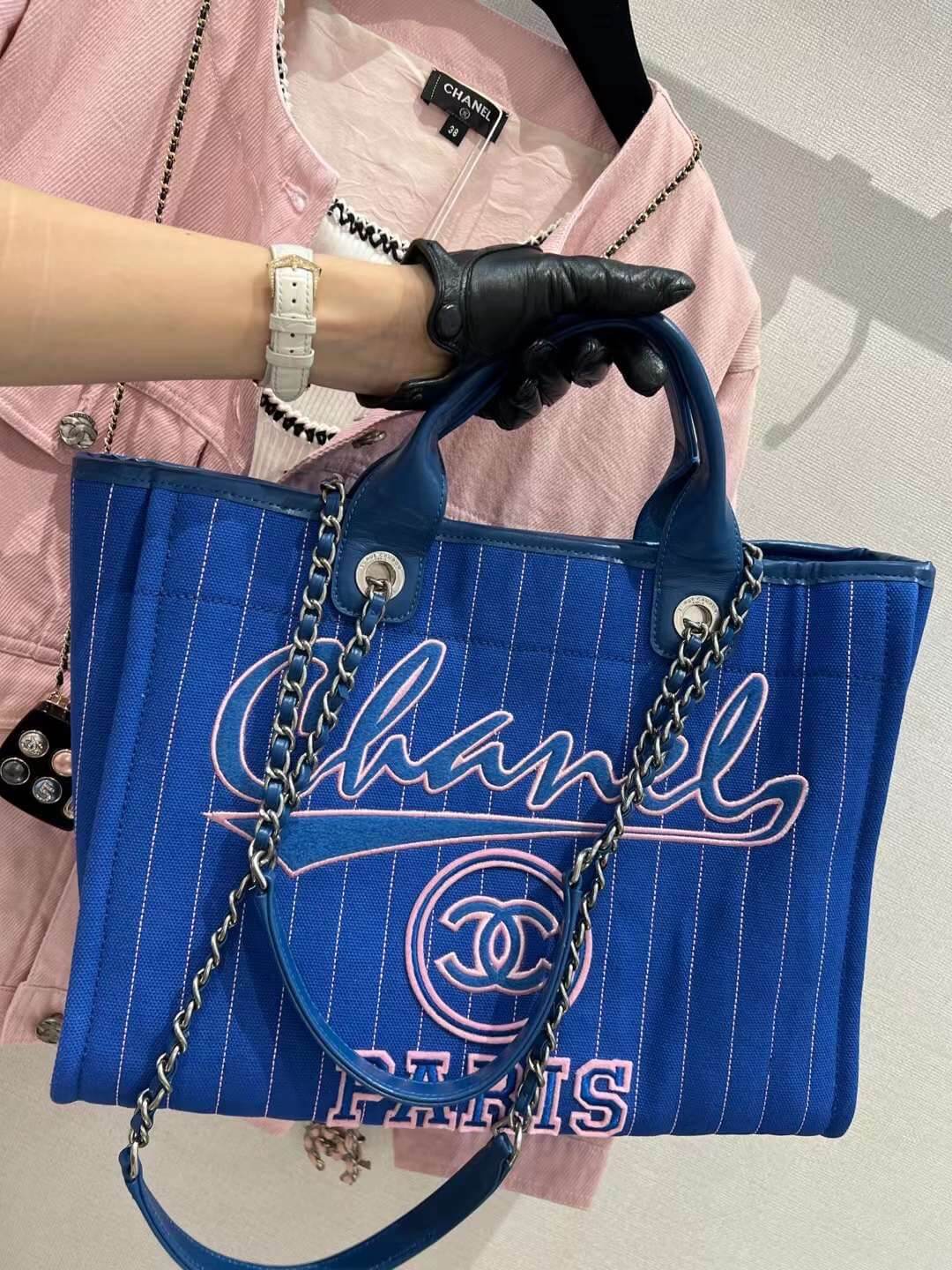 cha striped beach bag shopping bag 30cm blue handbag