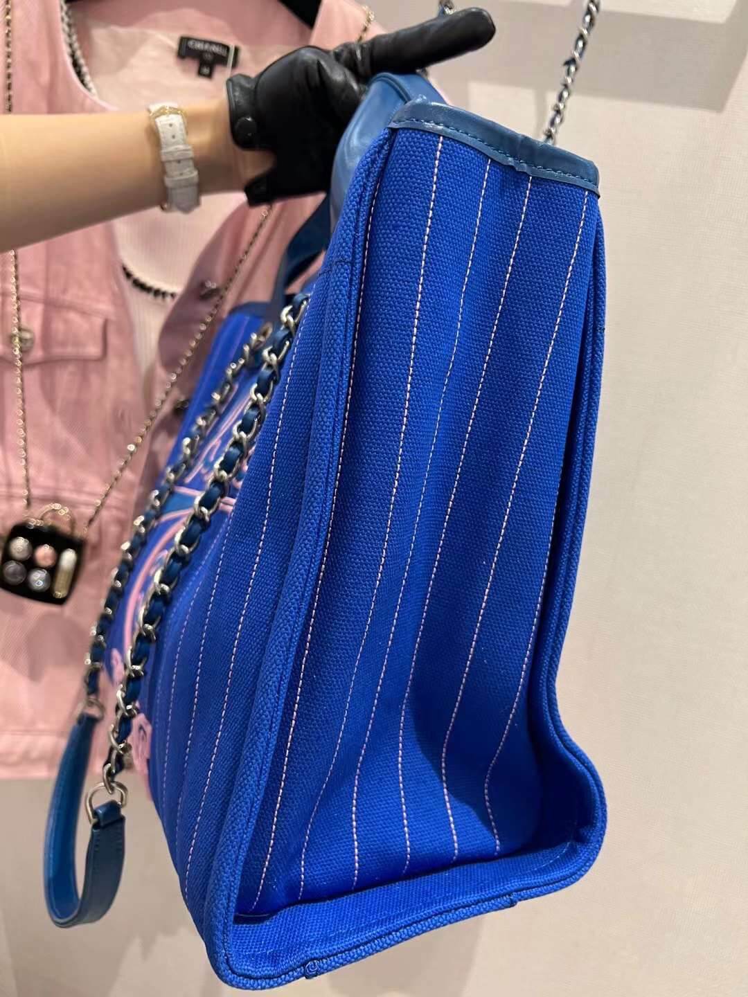 cha striped beach bag shopping bag 30cm blue handbag