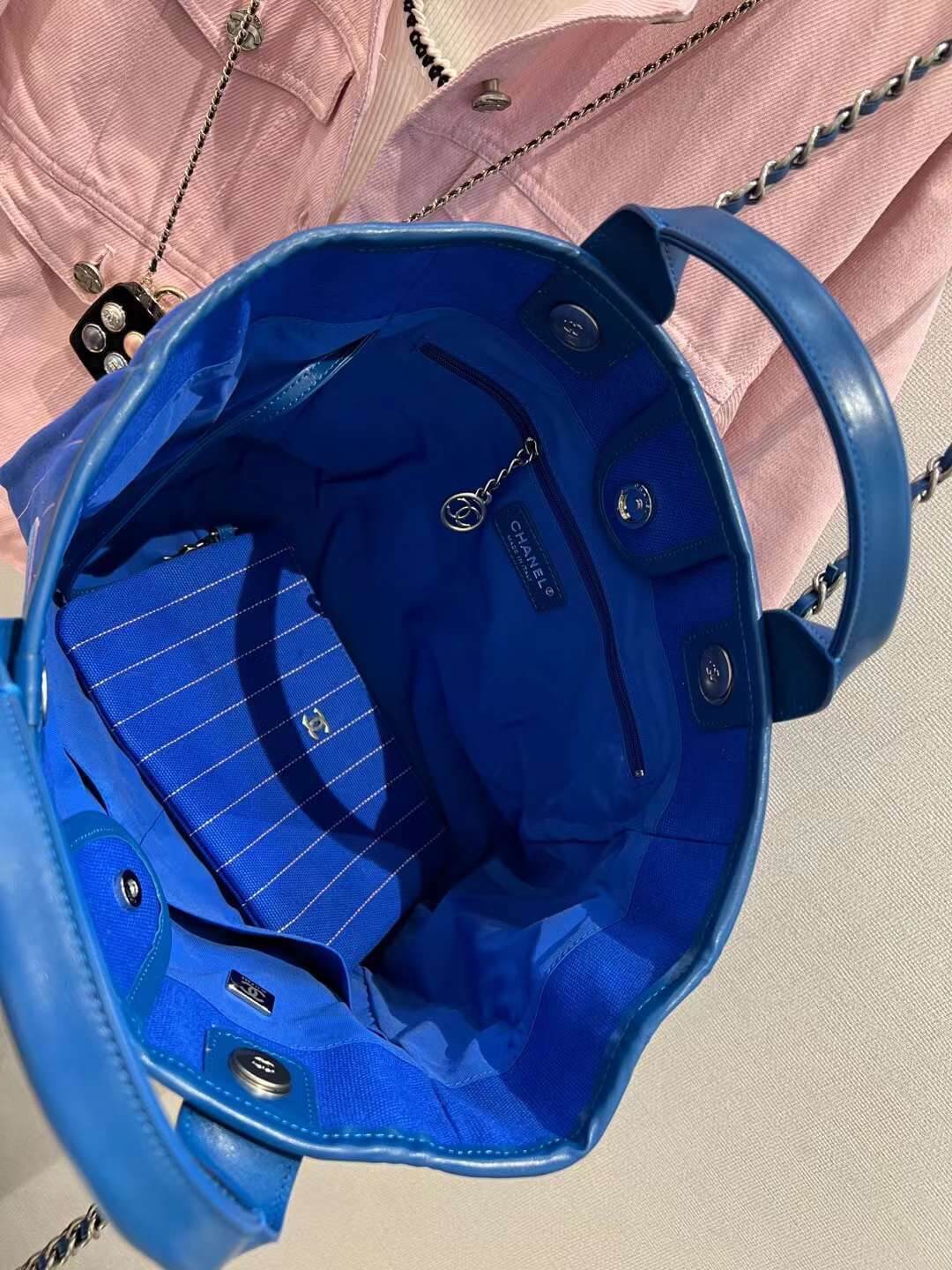 cha striped beach bag shopping bag 30cm blue handbag