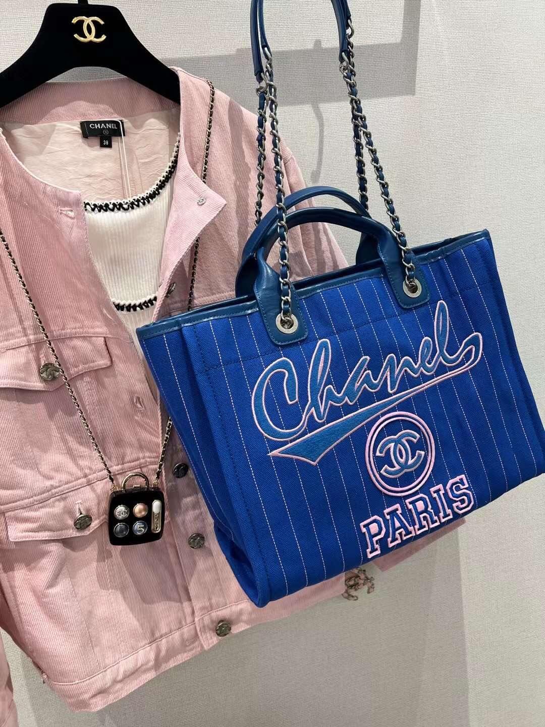 cha striped beach bag shopping bag 30cm blue handbag