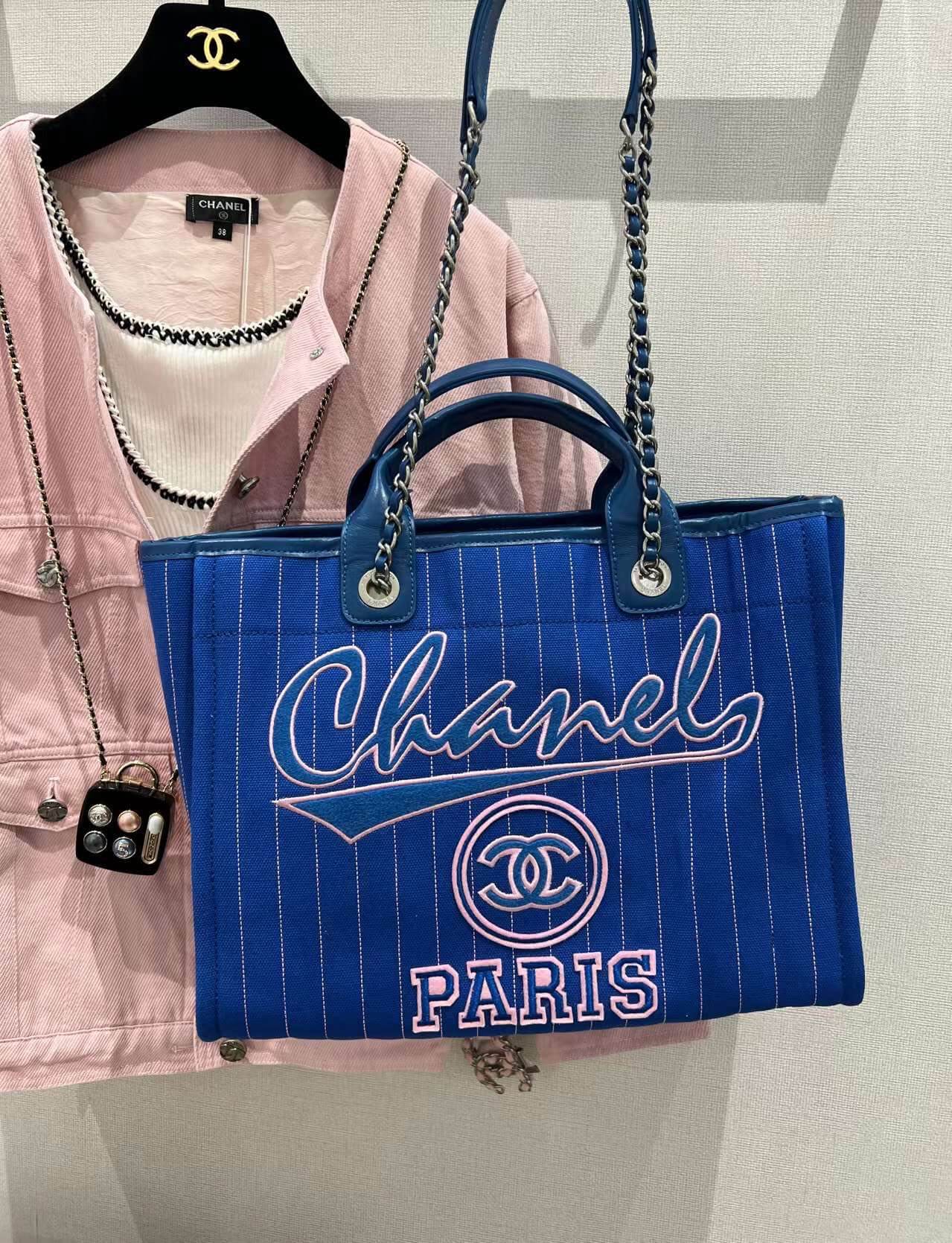 cha striped beach bag shopping bag 30cm blue handbag