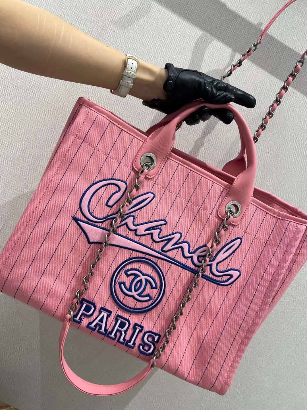 cha striped beach bag shopping bag 30cm rose pink handbag