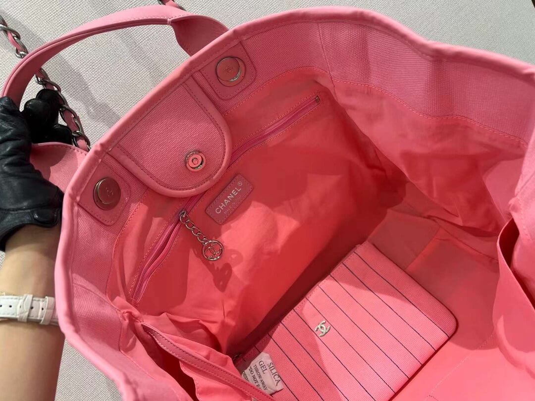 cha striped beach bag shopping bag 30cm rose pink handbag