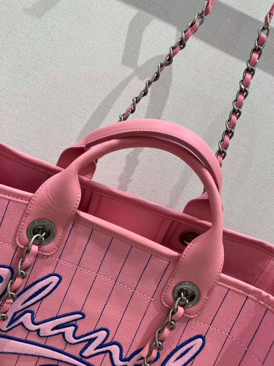 cha striped beach bag shopping bag 30cm rose pink handbag