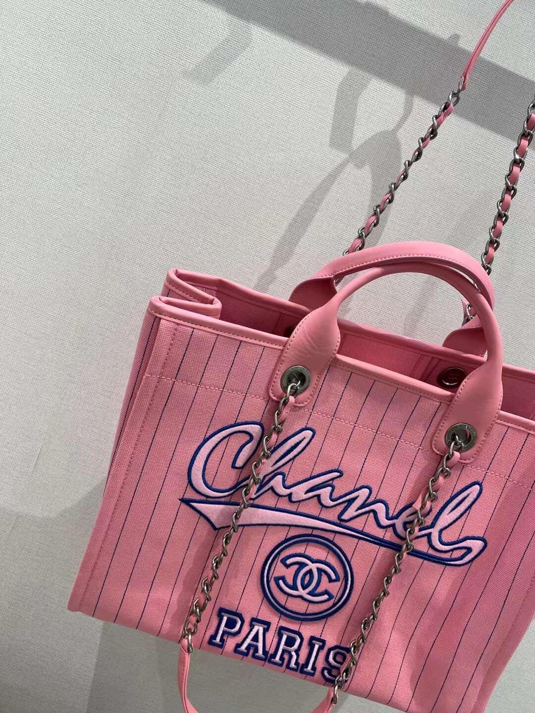 cha striped beach bag shopping bag 30cm rose pink handbag