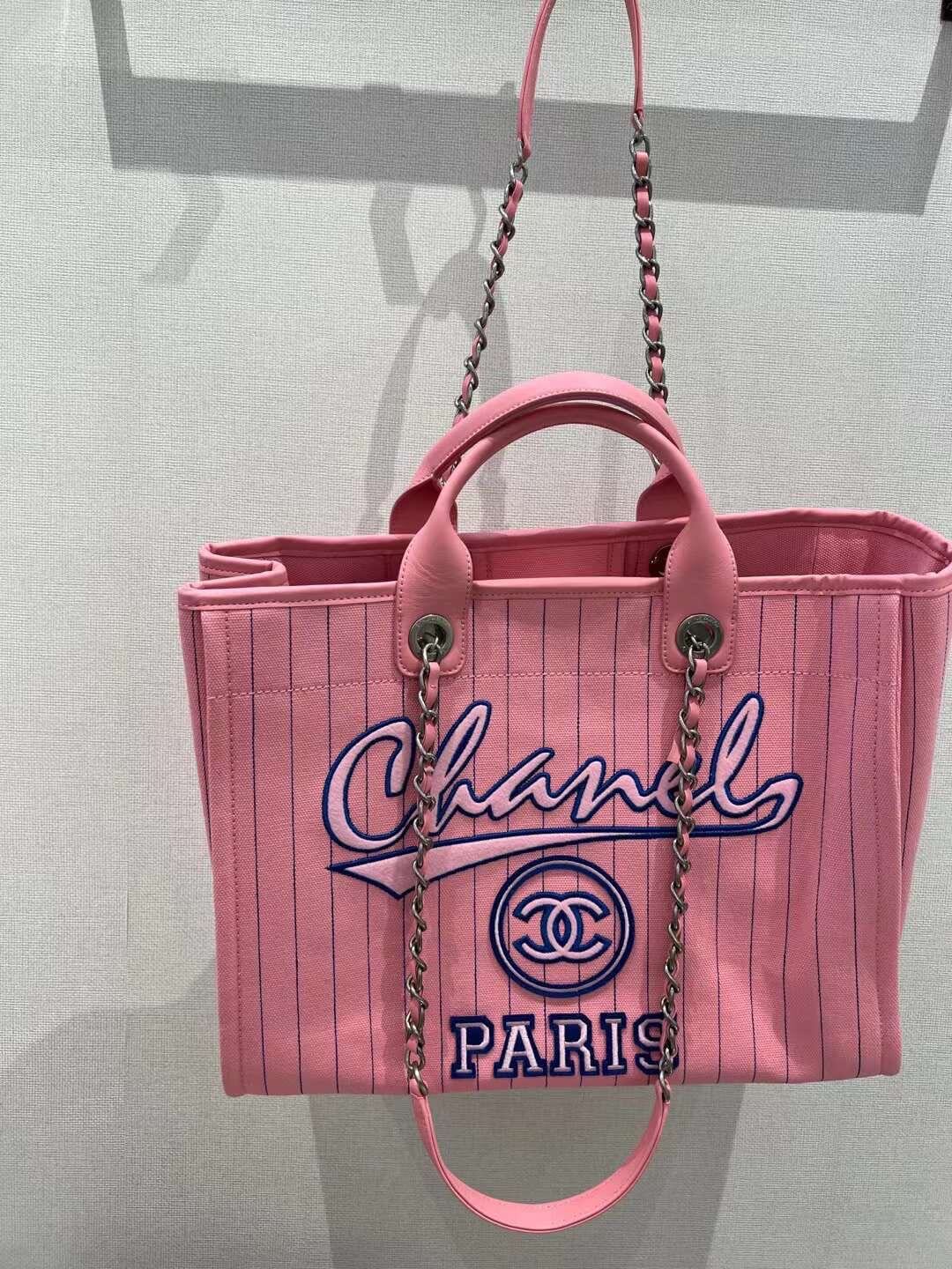 cha striped beach bag shopping bag 30cm rose pink handbag
