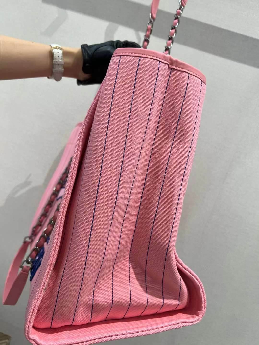 cha striped beach bag shopping bag 30cm rose pink handbag