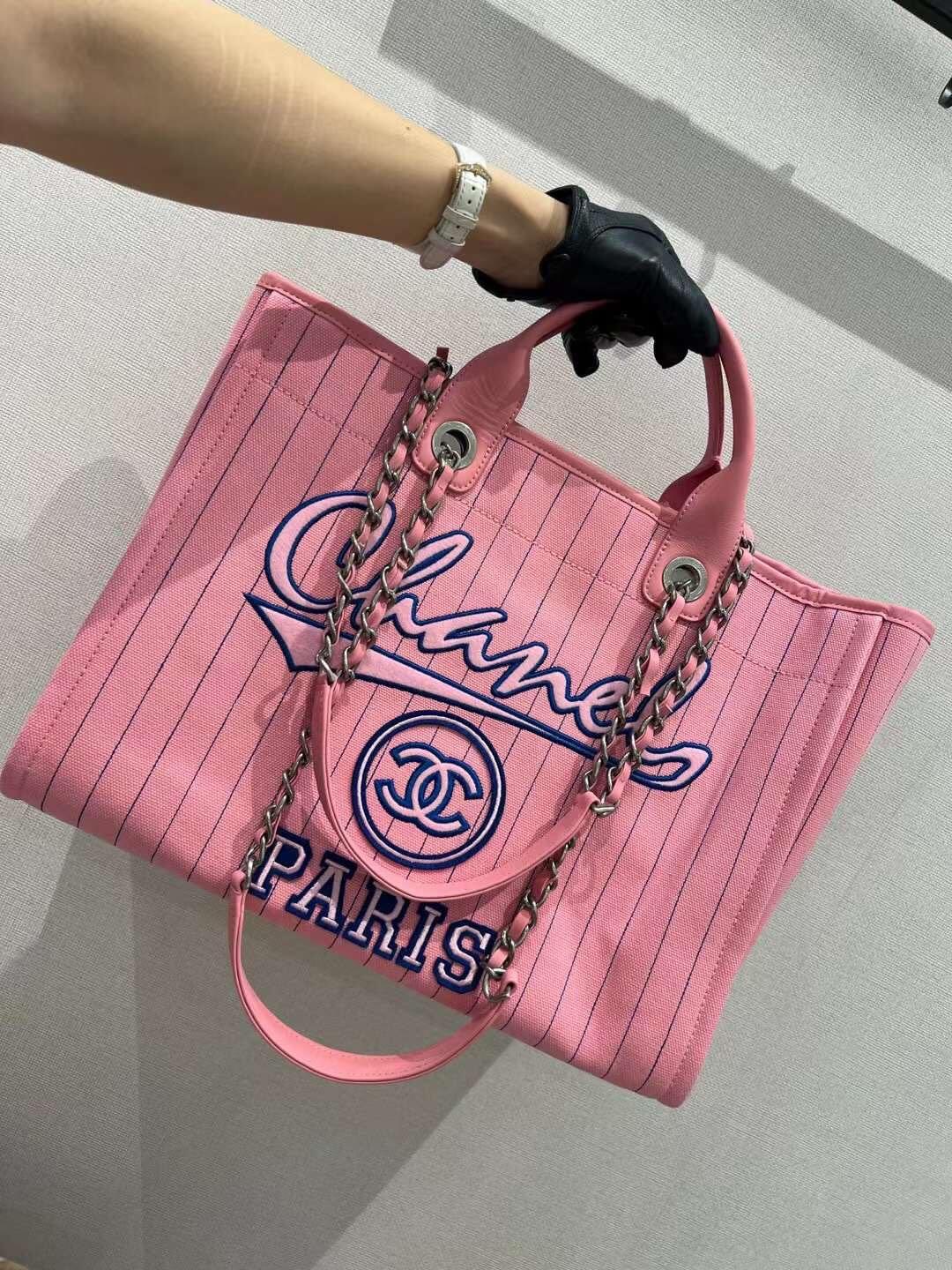 cha striped beach bag shopping bag 30cm rose pink handbag