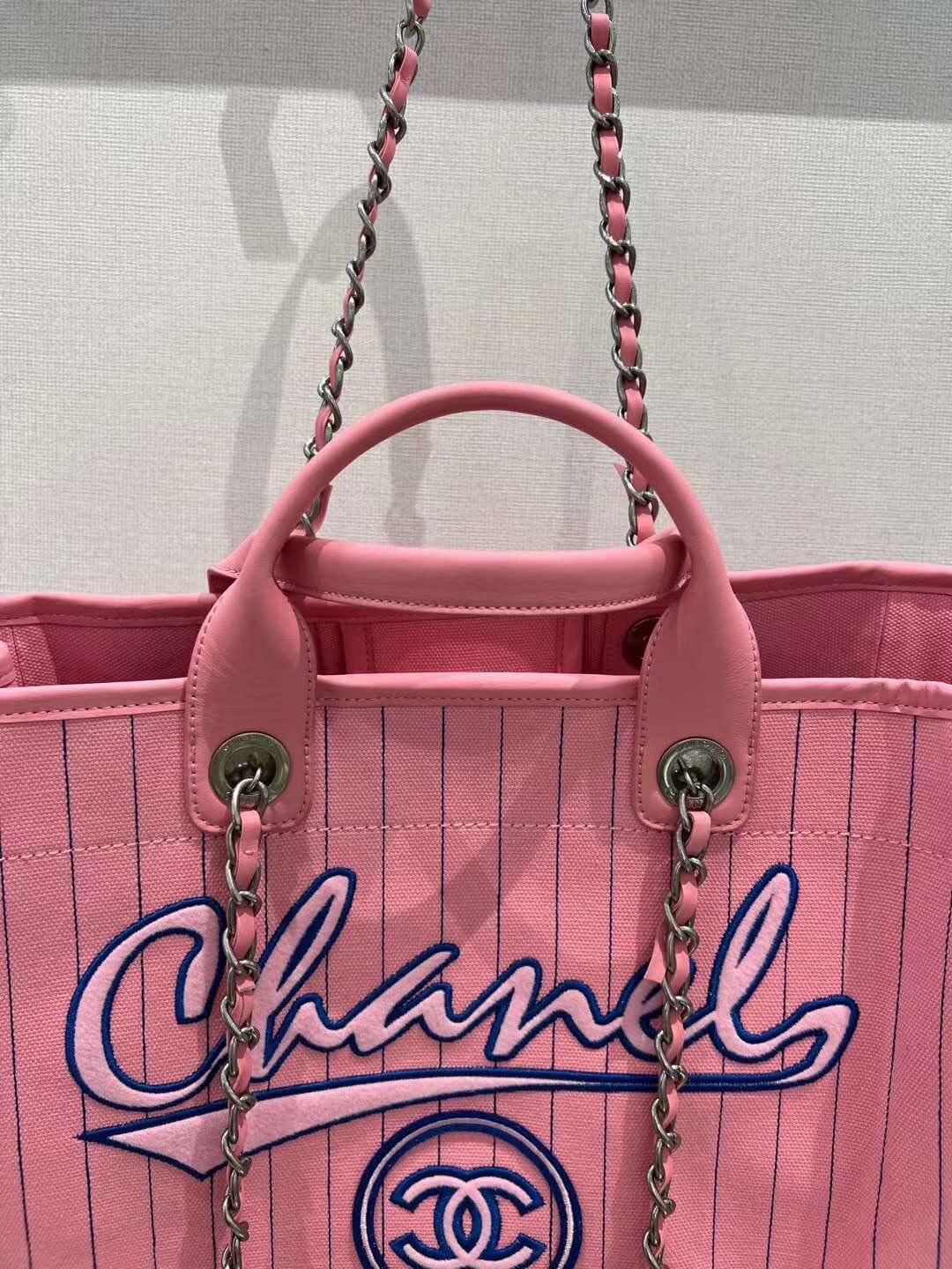 cha striped beach bag shopping bag 30cm rose pink handbag