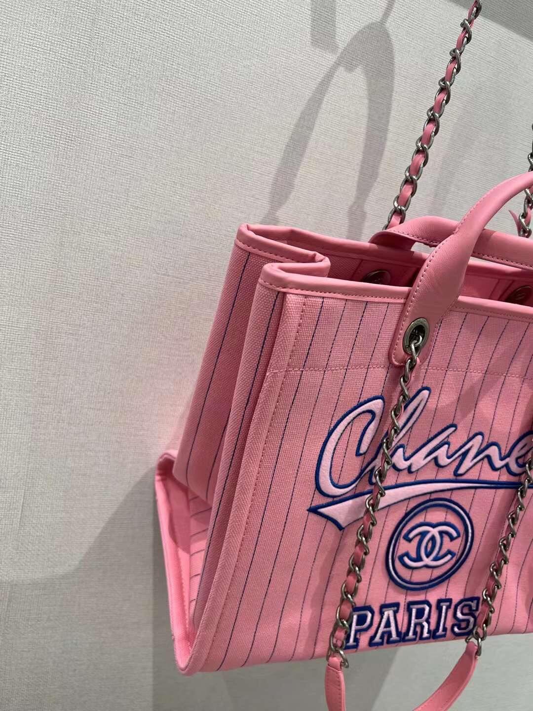 cha striped beach bag shopping bag 30cm rose pink handbag