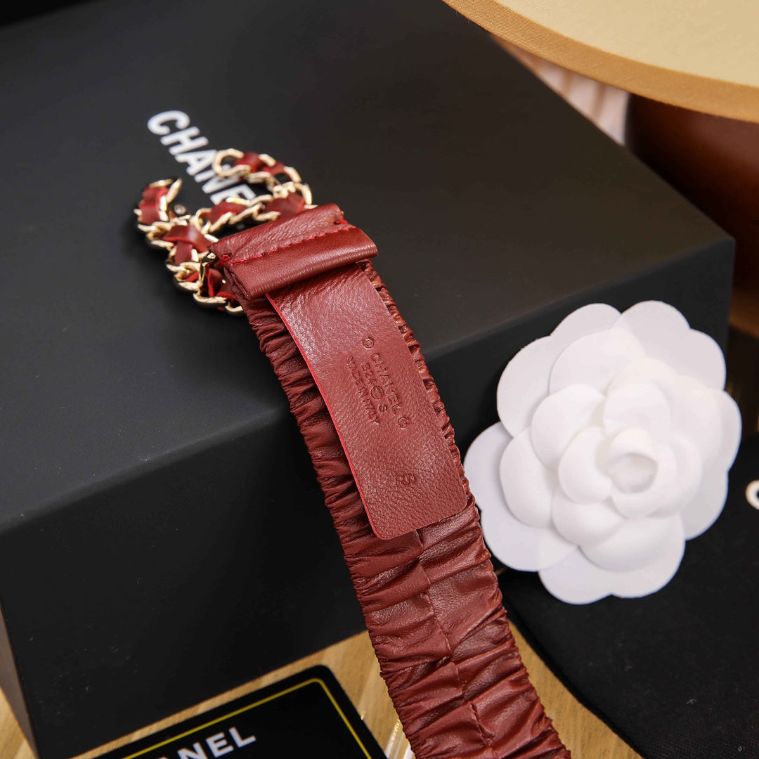 Chanle Elastic Belt Gold 3CM A26301 Maroon