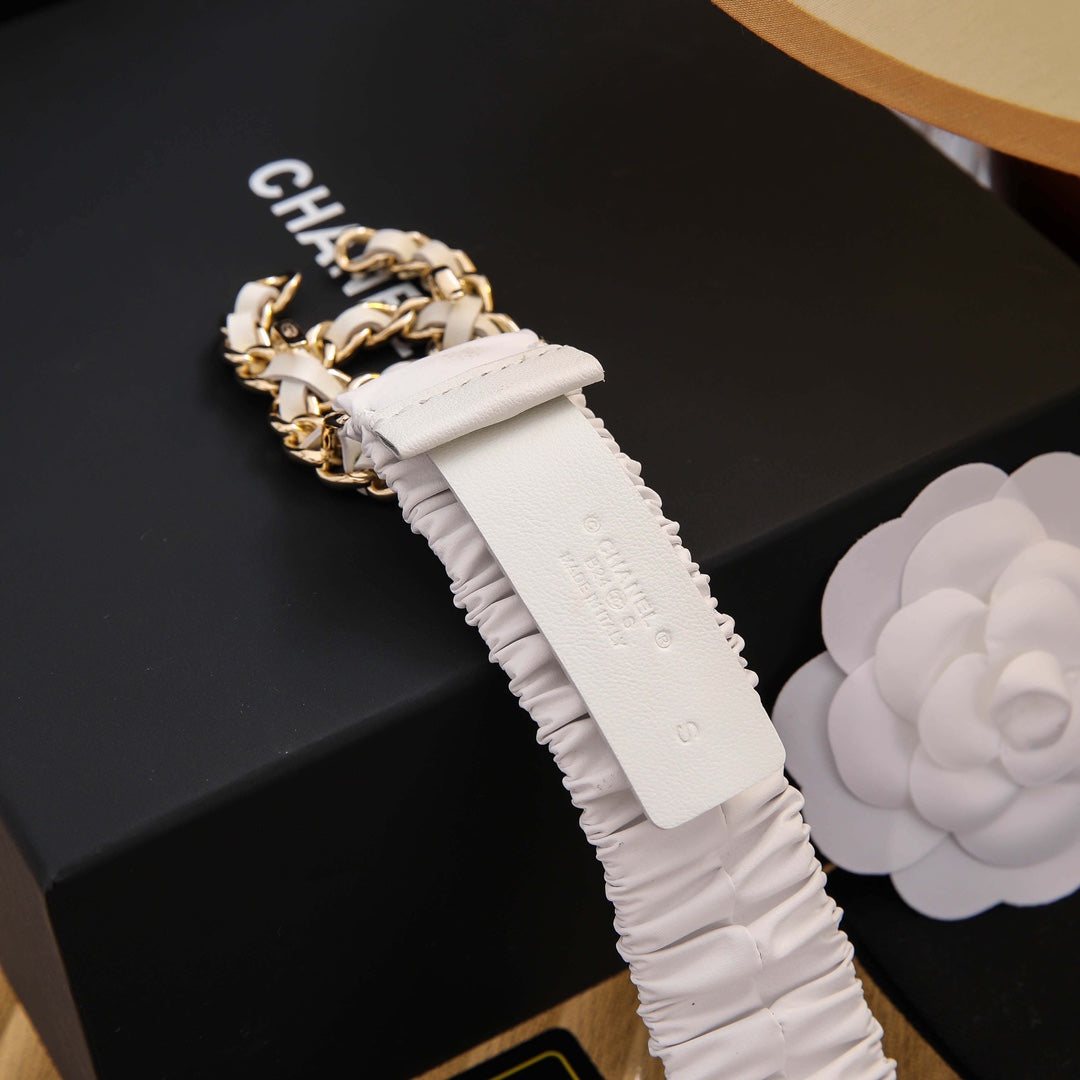 Chanle Elastic Belt White Gold 3CM A26301