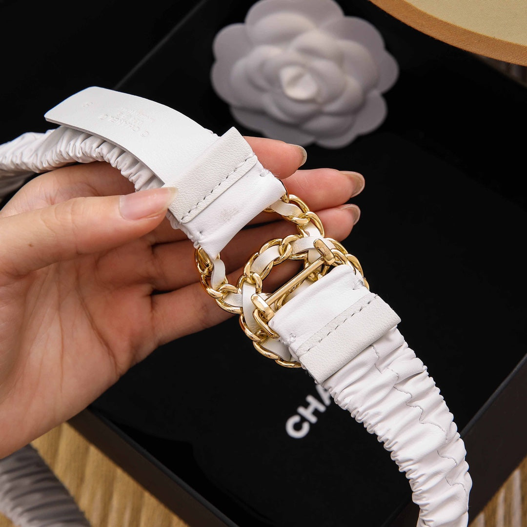 Chanle Elastic Belt White Gold 3CM A26301