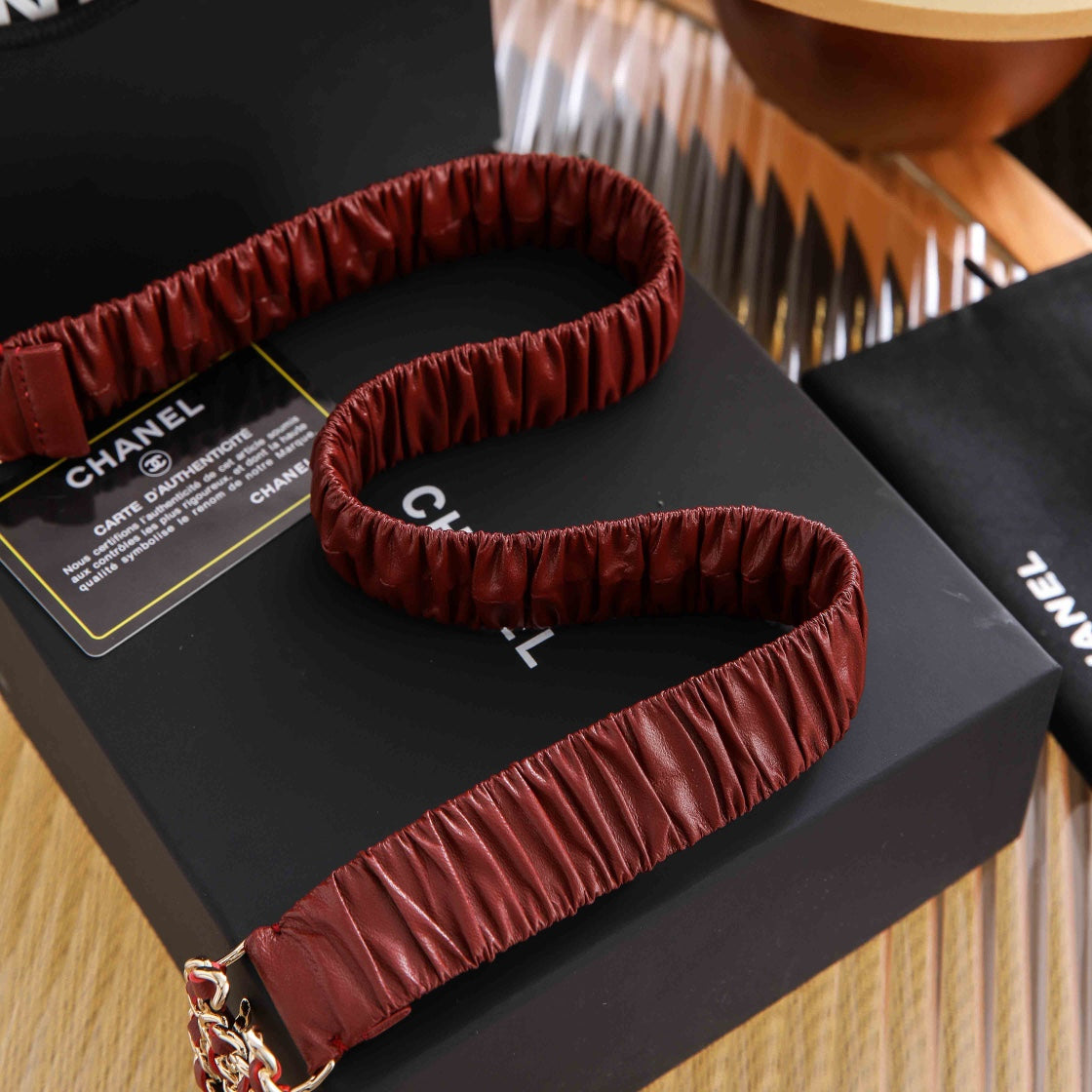 Chanle Elastic Belt Gold 3CM A26301 Maroon
