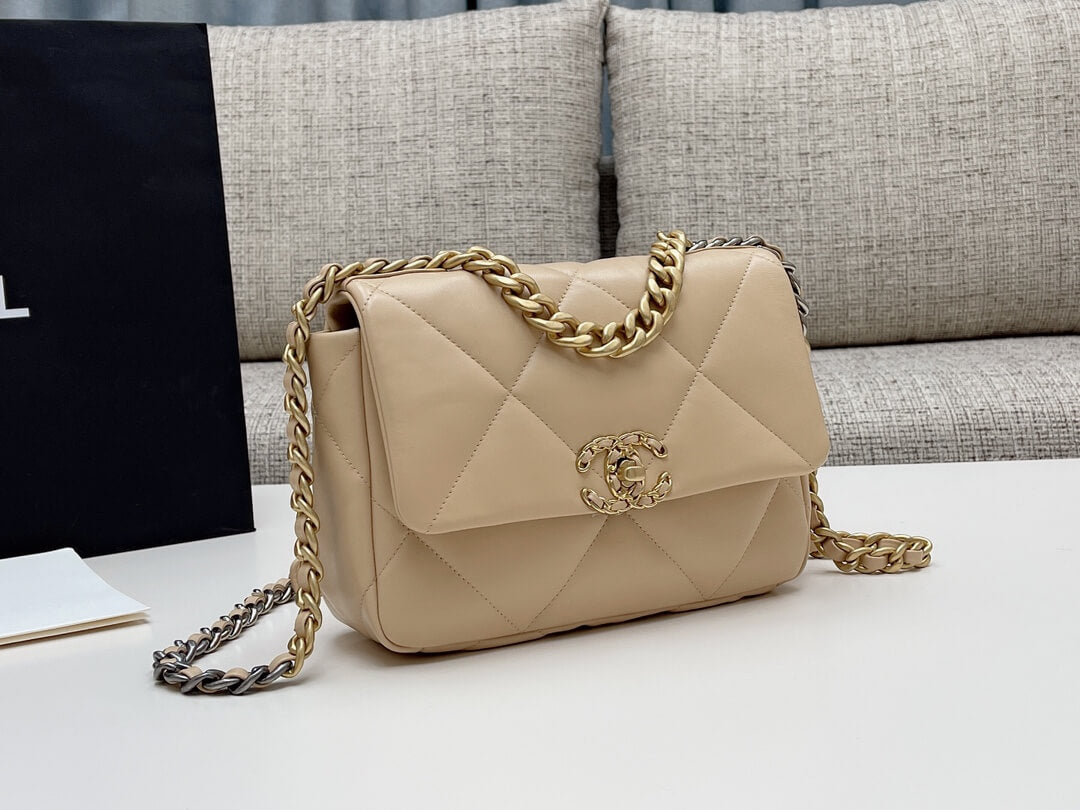 chan 19bags lambskin leather gold apricot
