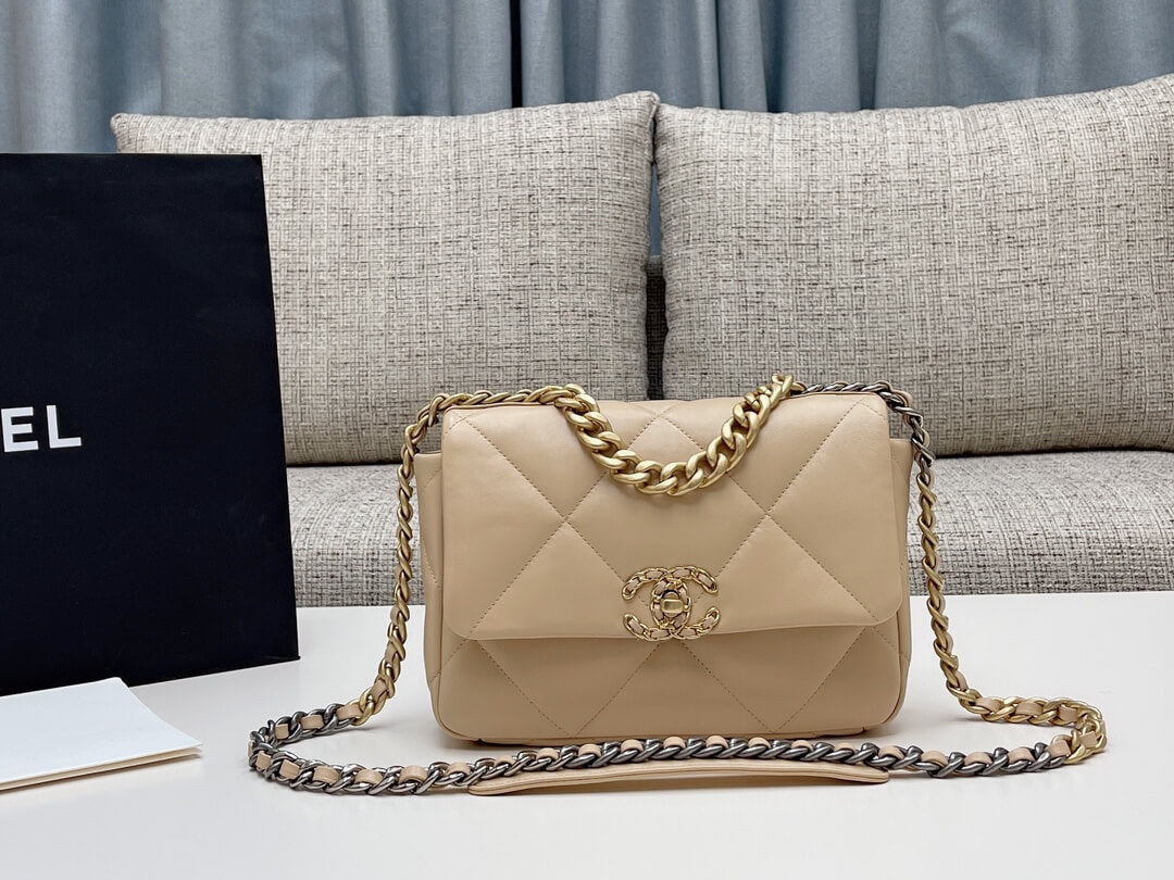 chan 19bags lambskin leather gold apricot