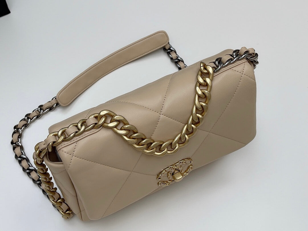 chan 19bags lambskin leather gold apricot