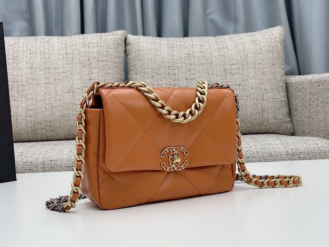 chan 19bags lambskin leather gold brown