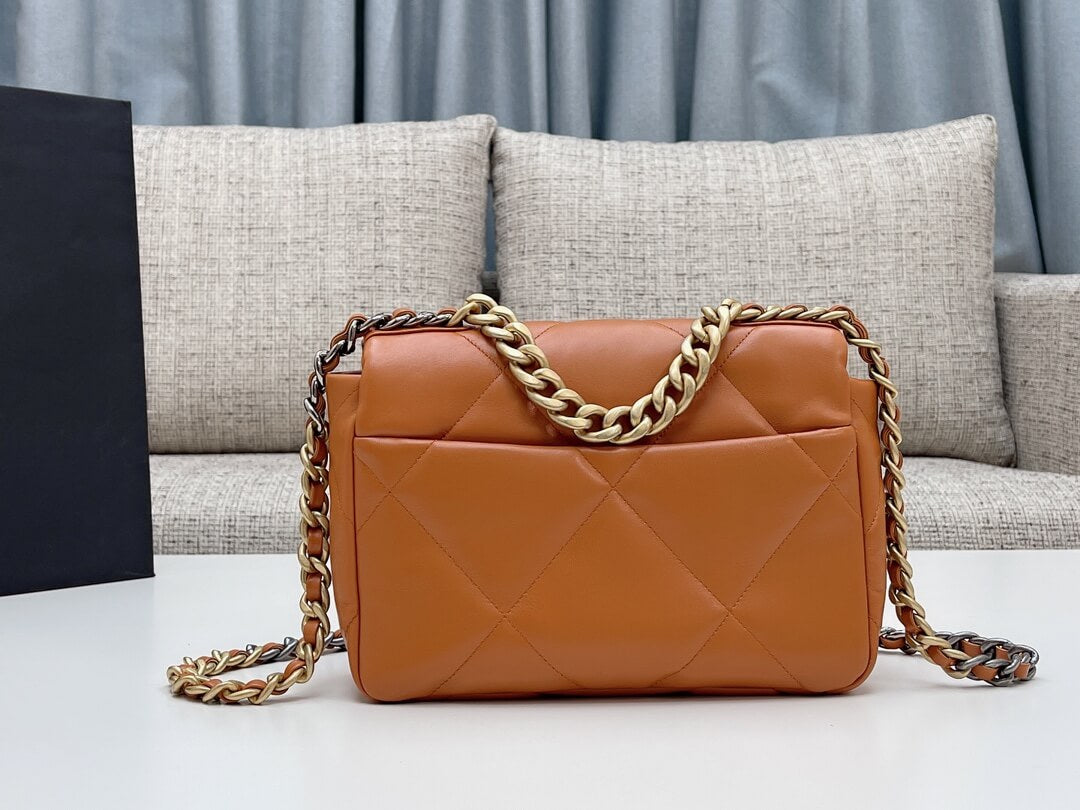 chan 19bags lambskin leather gold brown