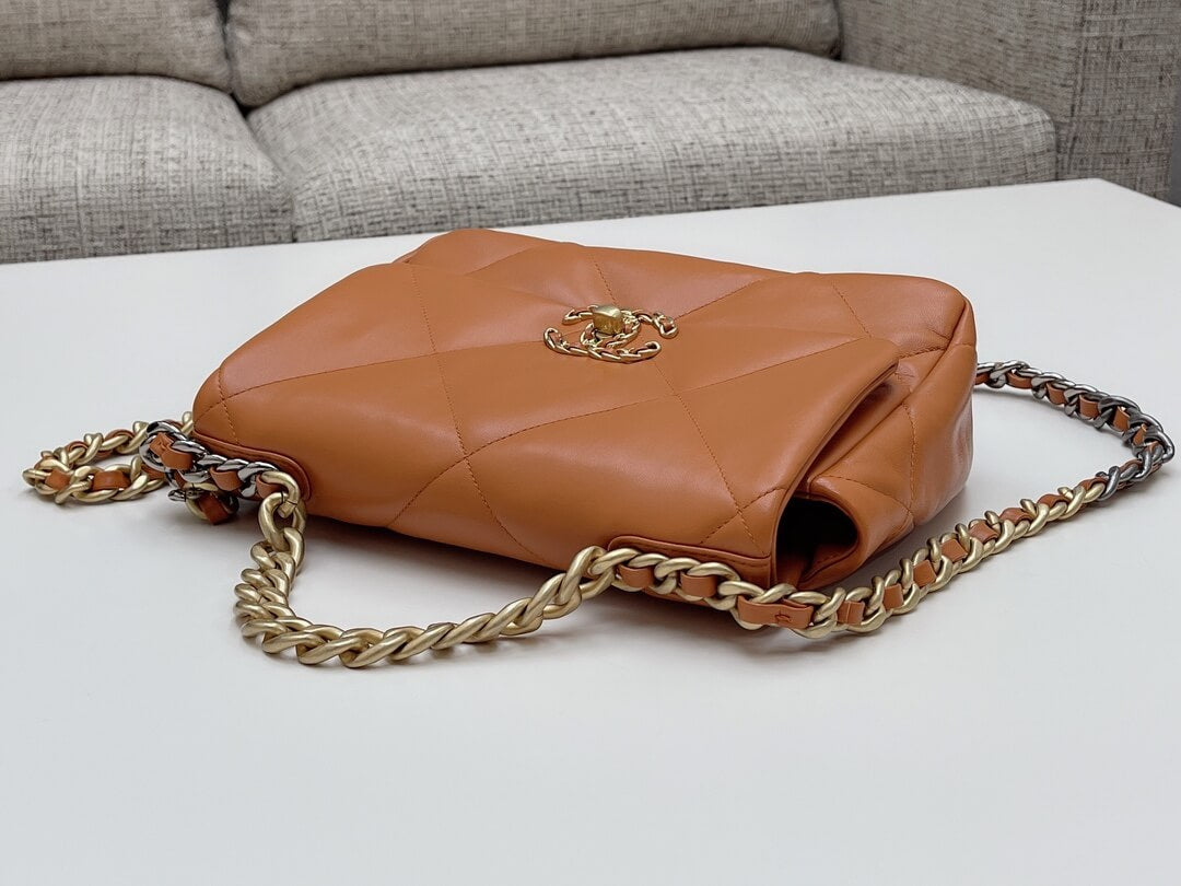 chan 19bags lambskin leather gold brown