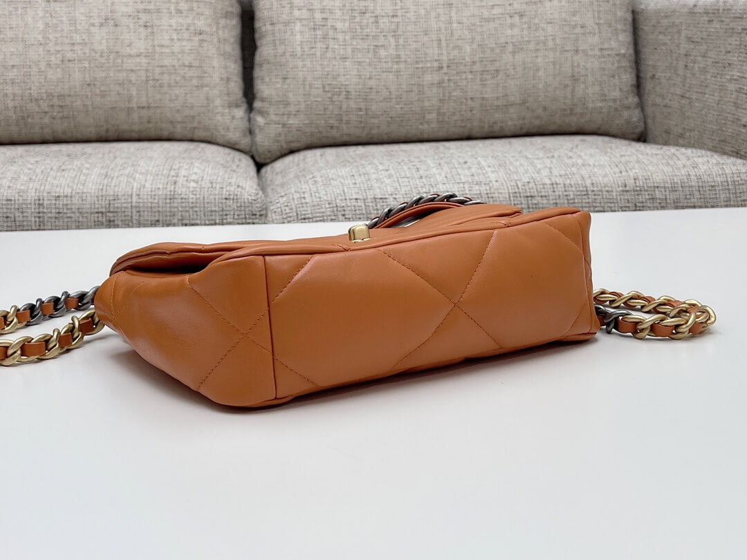 chan 19bags lambskin leather gold brown