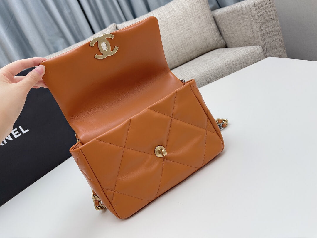 chan 19bags lambskin leather gold brown
