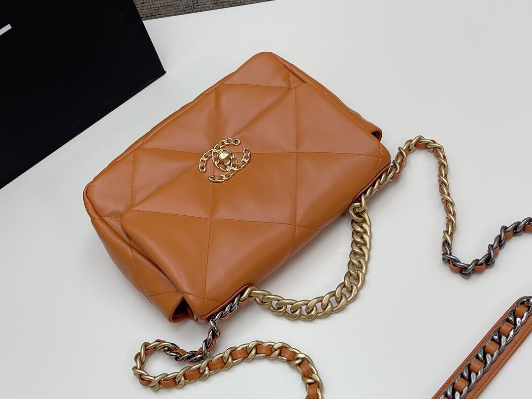 chan 19bags lambskin leather gold brown