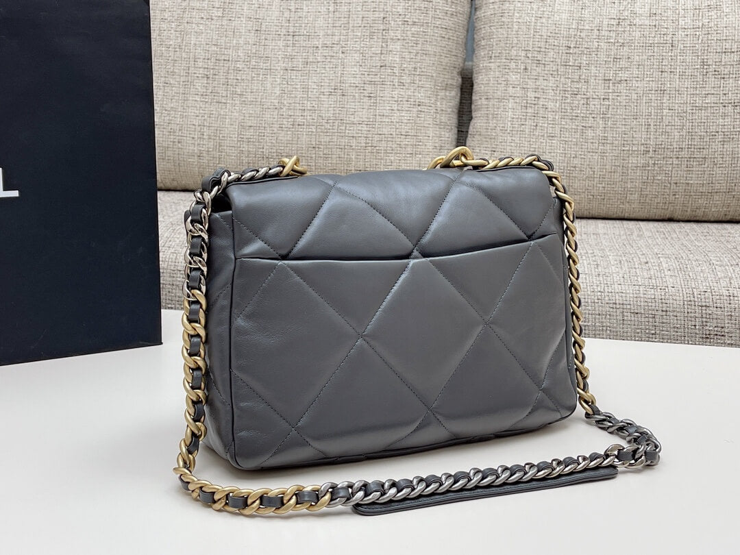 chan 19bags lambskin leather gold dark grey