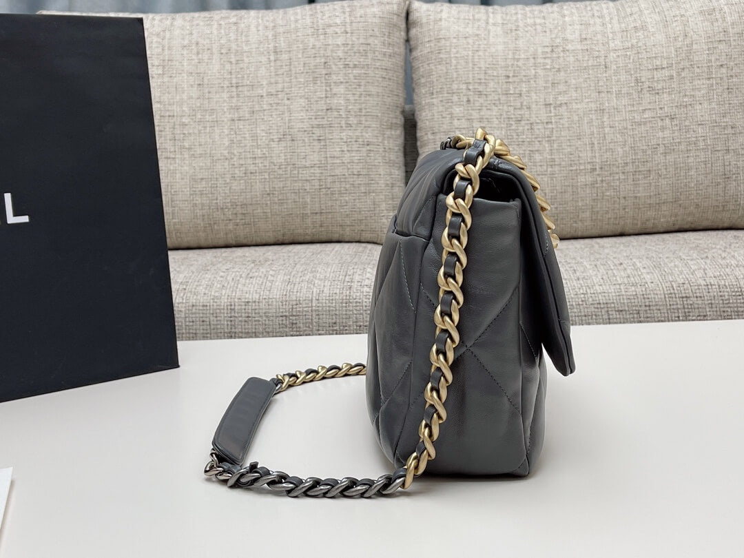 chan 19bags lambskin leather gold dark grey