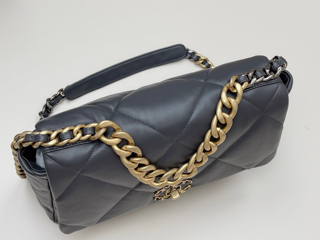 chan 19bags lambskin leather gold dark grey
