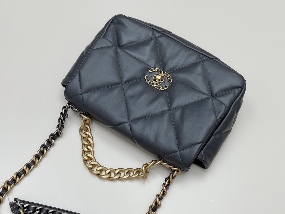 chan 19bags lambskin leather gold dark grey