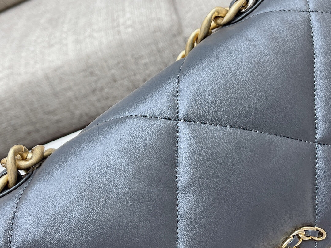 chan 19bags lambskin leather gold dark grey
