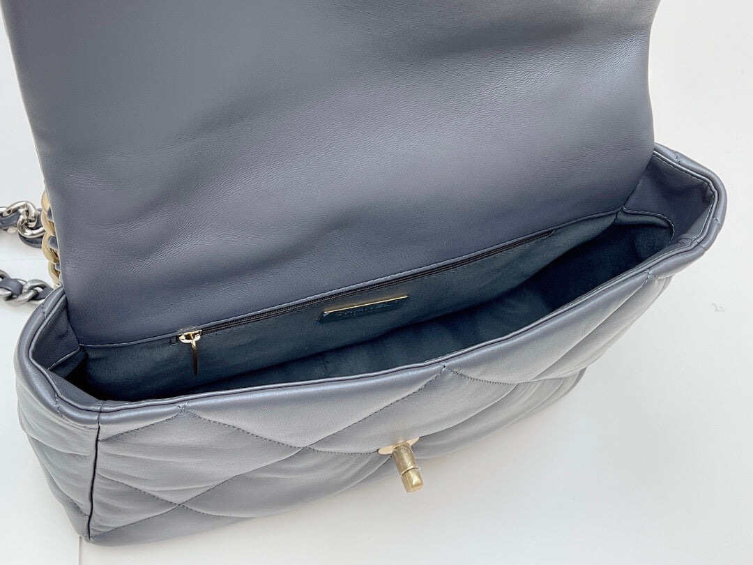 chan 19bags lambskin leather gold dark grey