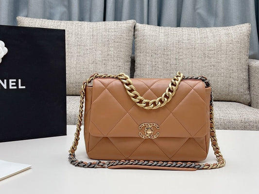 chan 19bags lambskin leather gold light brown