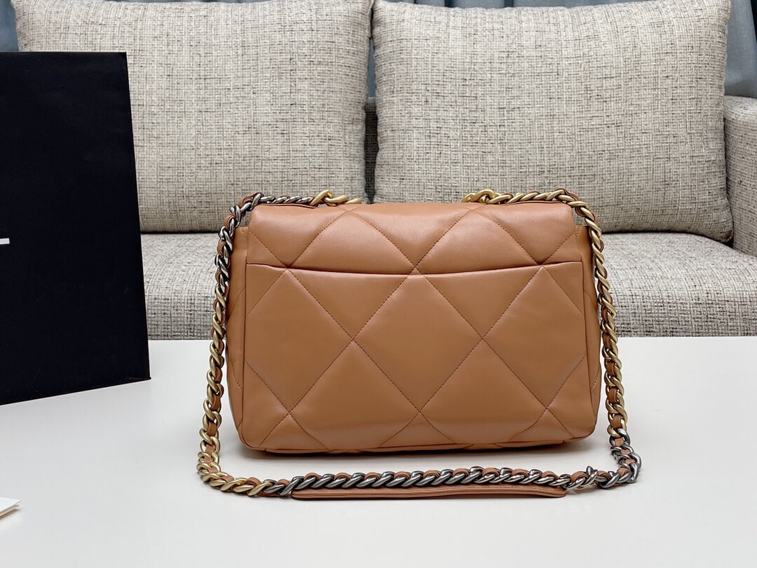 chan 19bags lambskin leather gold light brown