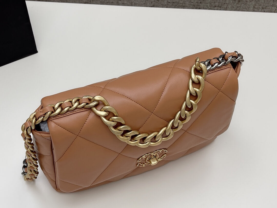 chan 19bags lambskin leather gold light brown