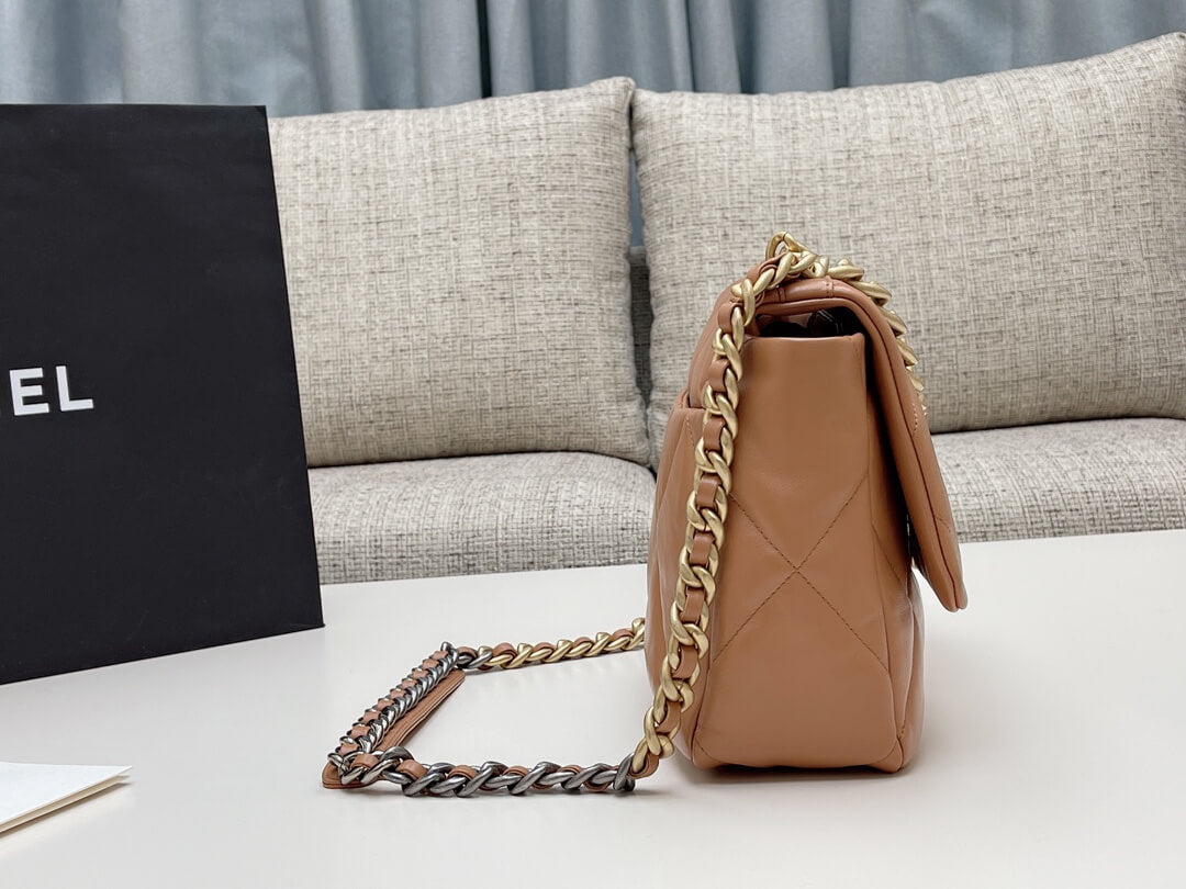 chan 19bags lambskin leather gold light brown